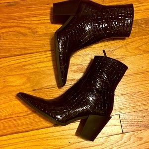 Black Faux Crocodile Skin Bootie